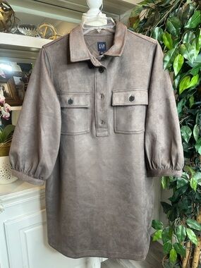 🆕NWT GAP Soft Vegan Faux Suede Pullover Shirt Mini Dress, LP